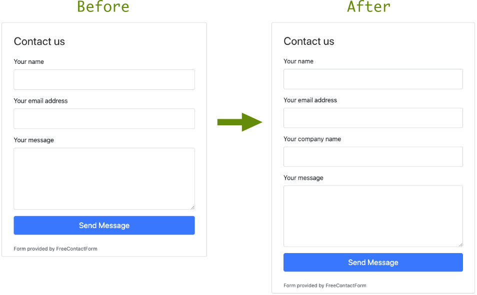 Add a new field to contact form. Before and After.