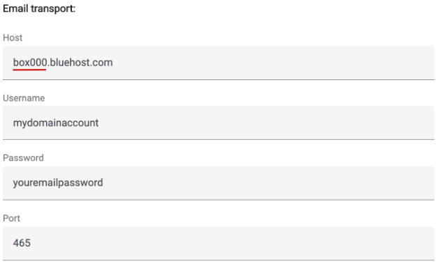 SMTP host and port settings with Bluehost