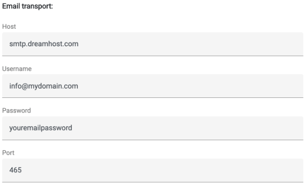 SMTP host and port settings for DreamHost with SSL