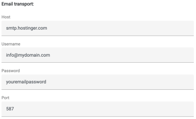 SMTP host and port settings for Hostinger with SSL