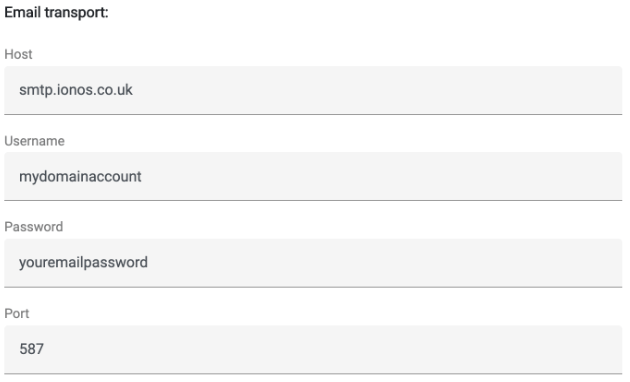 SMTP host and port settings with Ionos