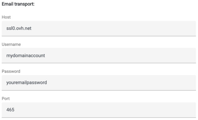 SMTP host and port settings with OVH